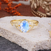 Vintage Leaf 4-Prong Oval Moonstone Engagement Ring for Women
